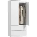 HOMCOM Kleiderschrank mit 2 Soft-Close-Türen Garderobenschrank mit 2 Schubladen