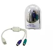 Logilink Adapter USB - 2x PS/2, USB M, 2x Mini DIN 6-pin FM, Männlich/Weiblich, 0,2 m, Grau