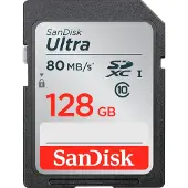 SanDisk Ultra, 128 GB, SDXC, Klasse 10, UHS-I, 80 MB/s, Magnetsicher, Schockresistent, Temperaturbeständig, Wasserdicht