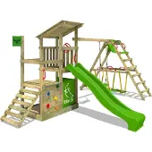 FATMOOSE Spielturm FruityForest Fun XXL mit Rutsche und Sandkasten in Hellgrün
