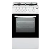 Beko CSS42014FW, Freistehender Herd, Weiß, Tasten, Drehregler, Vorderseite, Emaille, Gaskochfeld