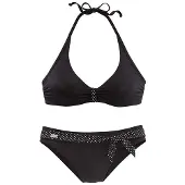 Buffalo Bügel-Bikini , Damen, Gr. 36, Cup D, schwarz, Polyamid, Print-Einsatz, gepunktet, unifarben, Bikini-Sets Bügel-Bikini, mit süßen Kontrastdetails