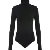 Falke Rich Cotton Damen Body, M, Schwarz, Uni, Baumwolle
