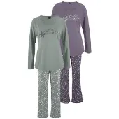 Vivance Pyjama DREAMS, Damen, Gr. 32/34, bunt (mint, lila), Single Jersey, Obermaterial: 100% Baumwolle, gemustert, lang, Homewear-Sets Pyjama, mit Sternenprint