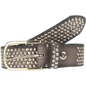 B.belt Gürtel - 35mm Leder- Nietengürtel Q.6483 Zoe Gold - Gr. 85 - in Braun - für Damen