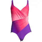 LASCANA Badeanzug , Damen, Gr. 36, Cup B, lila (lila, pink), Polyamid, Farbverlauf, Badeanzüge Badeanzug, in Wickeloptik mit Shaping-Effekt