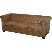 vidaXL Chesterfield 3-Sitzer Sofa Kunstleder braun