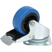 Tente Drejeligt hjul, elastik gummi, blå, Ø100 mm, 160 kg, rulleleje, med plade Byggehøjde: 128 mm. Drifts