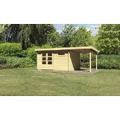 Karibu Gartenhaus Blockbohlenhaus Gerätehaus Bastrup 8 im Set mit Anbaudach 2 m breit naturbelassen 569x297x220 cm