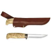 Marttiini Lynx 134 134012, Polished X46Cr13, Bronze Guard, Curly Birch Outdoor Messer