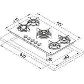 Franke Crystal FHCR 905 4G TC HE BK C, Schwarz, Integriert, 90 cm, Gaskochfeld, Glas, 5 Zone(n)