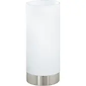Eglo Tischlampe Damasco 1, Deko Tischleuchte, kleine Nachttischlampe aus Metall und Glas in Silber und Weiß, E27 Fassung
