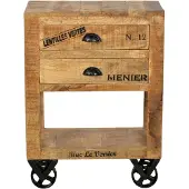 SIT Möbel Kommode auf Rollen | 2 Schubladen, 1 offenes Fach | Mango-Holz natur antik | Beschläge antikschwarz | B 60 x T 30 x H 80 cm | 01956-04 | Serie RUSTIC