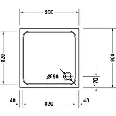 Duravit D-Code Duschwanne, 900x900mm, Quadratisch, Einbauversion, 720102000000000, Farbe: Weiß
