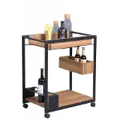 M2 Beistelltisch KUBA 2 braun/schwarz - Gestell Metall schwarz - inklusive Rollen - Ablage Eiche Holznachbildung braun - inklusive 1 offenes Fach - 1 Flaschenhalter