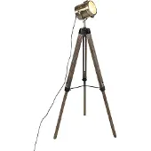 QAZQA Industrielle Stehlampe aus Holz mit Stativ und Studiostrahler – Braha