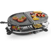 Princess 162710 Raclette 8 Oval Stone und Grill, 8 Person(en), Schwarz, Oval, Aluminium / Stein, 210 x 300 mm, Drehregler