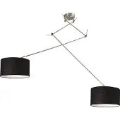 QAZQA - Modern Hängelampe I Pendellampe I Pendelleuchte Stahl I Silber I nickel matt mit Schirm 35 cm schwarz verstellbar - Blitz III 2-flammig I Wohnzimmer - Stahl Rund - LED geeignet E27