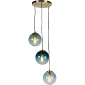 QAZQA - Art Deco Art Deco Hängelampe I Pendellampe I Pendelleuchte Messing mit blauem Glas - PallonI 3-flammig I Wohnzimmer I Schlafzimmer - Kugel I Kugelförmig I Länglich - LED geeignet E27