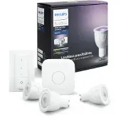 Philips Hue White and Color ambiance Starter-Kit, GU10, Intelligentes Leuchtmittel, Bluetooth/Zigbee, Weiß, LED, GU10, Spot