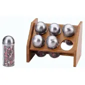 Renberg - 6er-Set Gewürzregale (18 x 13,5 x 14,5 cm) aus Bambus, Glas und Edelstahl