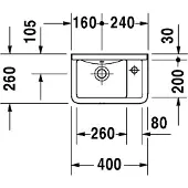 Duravit Handwaschbecken STARCK 3 mit Überlauf, Hahnlochbank, 400 x 260 mm, 1 Hahnloch rechts weiß