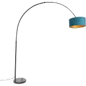QAZQA Bogenleuchte schwarzer Samt-Schirm blau mit Gold 50 cm - XXL