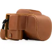 MegaGear Panasonic Lumix DC-FZ80, FZ82 Ever Ready Leder Kamera-Case mit Trageriemen und Batteriezugang Hellbraun MG1225