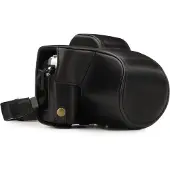 MegaGear Olympus OM-D E-M10 Mark III (14-42mm) Ever Ready Leder Kamera-Case mit Trageriemen und Batteriezugang schwarz MG1345