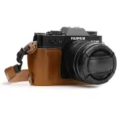 MegaGear MG959 Ever Ready Leder Kamera Halbtasche mit Trageriemen kompatibel mit Fujifilm X-T30, X-T20, X-T10 - Hellbraun