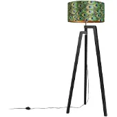 QAZQA Stehleuchte Stativ schwarz mit Schirm Pfau Design 50 cm - Puros