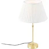 QAZQA - Klassisch I Antik Tischleuchte I Tischlampe I Lampe I Leuchte Gold I Messing I messing mit plissiertem Schirm creme 35 cm - Parte I Wohnzimmer I Schlafzimmer I Nachttischleuchte - Textil Zylin