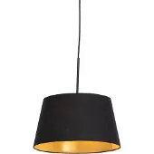 QAZQA Hängelampe mit Baumwollschirm schwarz mit Gold 32 cm - Combi