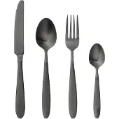 Bloomingville Besteck schwarz 4-tlg rostfreier Stahl Messer, Gabel, Löffel, Teel