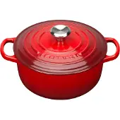 Le Creuset Signature Bräter rund, 20 cm, kirschrot, Emaille hell