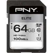 PNY Technologies Elite, 64 GB, SDXC, Klasse 10, UHS-I, Class 1 (U1), Schwarz