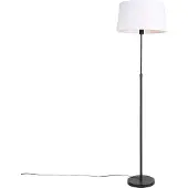 QAZQA Schwarze Stehlampe mit weißem Leinenschirm 45 cm verstellbar - Parte