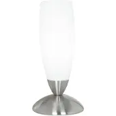 Eglo Tischlampe Slim, Tischleuchte, Nachttischlampe aus Metall und Glas, Wohnzimmerlampe in Nickel-Matt, Weiß, Lampe mit Schalter, E14 Fassung