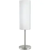 Eglo Tischlampe Troy 3, 1 flammige Tischleuchte, Nachttischlampe aus Metall in Silber und Glas in weiß satiniert, E27 Fassung, inkl. Schalter
