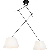 QAZQA - Klassisch I Antik Hängelampe I Pendellampe I Pendelleuchte mit plissierten Schatten Creme 35 cm - Blitz II schwarzI 2-flammig I Wohnzimmer I Schlafzimmer - Textil Zylinder I Länglich I Rund -