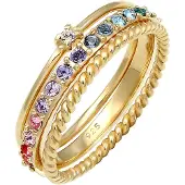 Elli Ring Set Multi-Color Pastell Kristalle 925 Silber Elli Gold