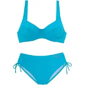 LASCANA Bügel-Bikini "Annelie", Damen, Gr. 36, Cup C, blau (türkis), Polyamid, unifarben, Bikini-Sets Bügel-Bikini, mit seitlich geraffter Bikinihose, Topseller