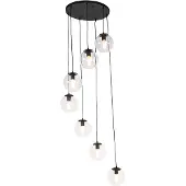 QAZQA - Art Deco Art Deco Hängelampe I Pendellampe I Pendelleuchte schwarz 7-Licht - Pallon I Wohnzimmer I Schlafzimmer - Glas Kugel I Kugelförmig I Länglich - LED geeignet E27