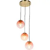 QAZQA - Art Deco Art Deco Hängelampe I Pendellampe I Pendelleuchte Messing 45 cm 3-flammig-hellrosa - Pallon I Wohnzimmer I Schlafzimmer - Glas Kugel I Kugelförmig I Länglich - LED geeignet E27