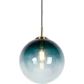 QAZQA Art Deco Hängelampe Messing mit ozeanblauem Glas 33 cm - Pallon
