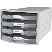 HAN Schubladenbox Impuls 2.0, 4 Schubladen, Format A4, stapelbar, offen, grau/transparent-klar