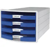 HAN Schubladenbox Impuls 2.0, 4 Schubladen, Format A4, stapelbar, offen, grau/blau