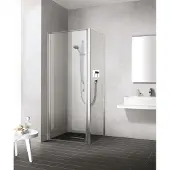 Kermi Liga Pendeltür für Seitenwand LI1WL09018VAK 90x185cm, silber hochglanz, ESG klar, links, auf Duschwanne