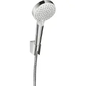 Hansgrohe Duschbrause "Crometta", (Brauseschlauch, Handbrause, Brausehalter), 10cm, mit Duschschlauch 160cm, Weiß/chrom