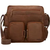 Greenland Nature Leder Schultertasche Businesstasche mit Laptopfach Monte Casual-Bag XL Brown braun